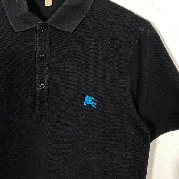 Burberry Brit Knight Logo Short Sleeve Pique Polo Shirt Black men's size Medium - Picture 3 of 7